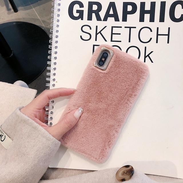 Simple Solid Color Winter Warm Short Plush Soft Protective Case for iPhone 17 16 15 14 13 12 11 Pro Max X Xr 7 8