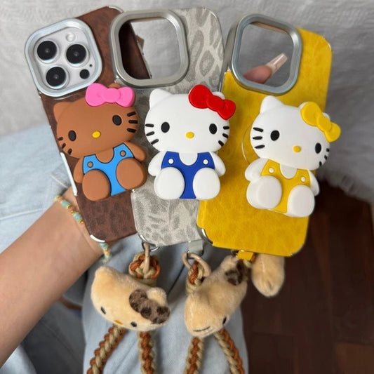 Retro leopard print Kitty cat stand phone case