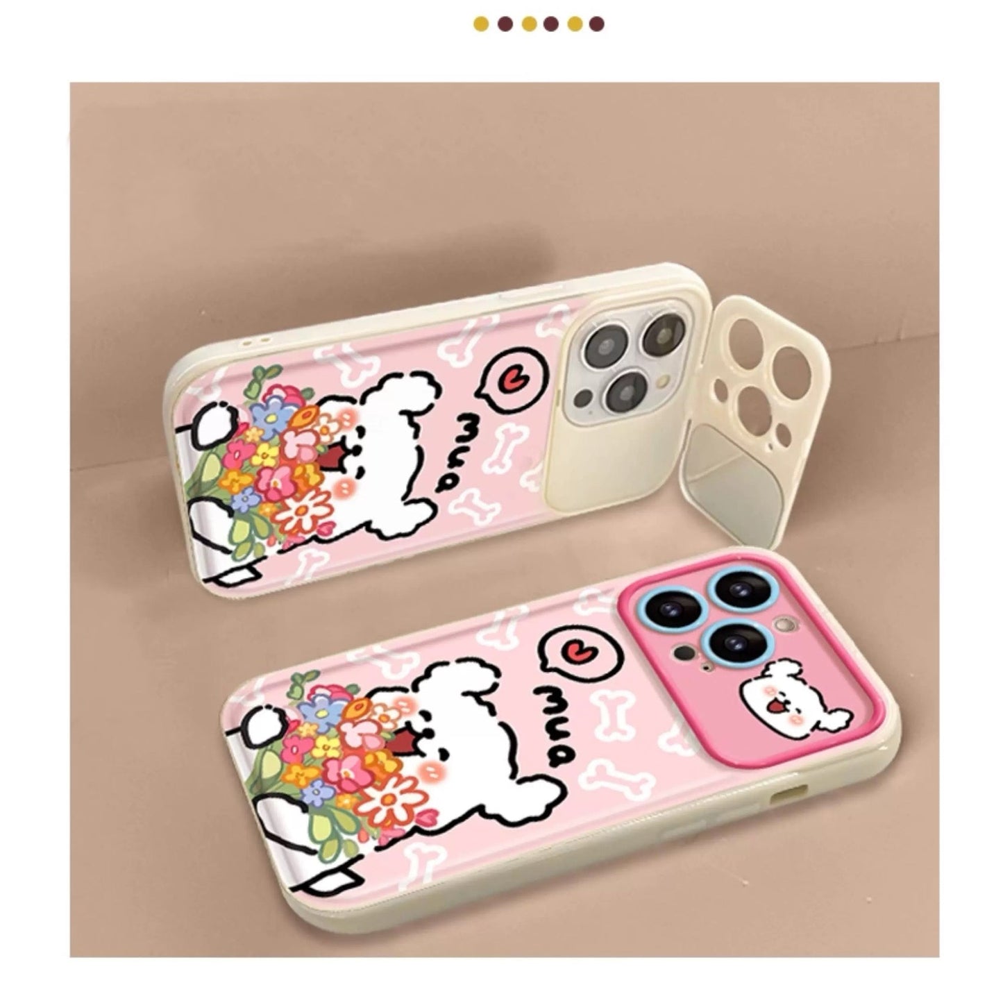 Puppy Flip Phone Case with Mirror and Stand