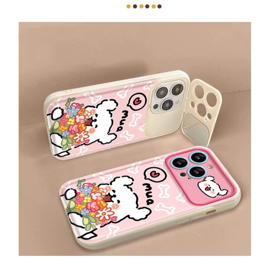 Puppy Flip Phone Case with Mirror and Stand