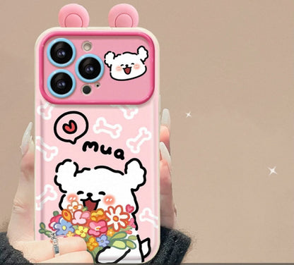 Puppy Flip Phone Case with Mirror and Stand