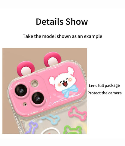 Puppy Flip Clear Phone Case with Mirror and Stand