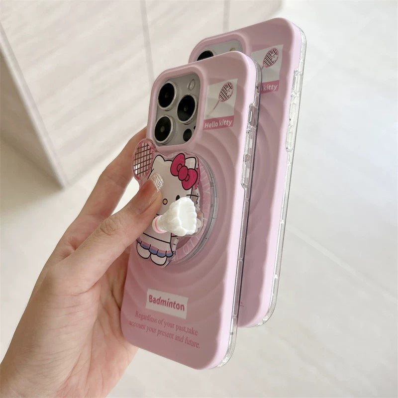 Pink Kitty badminton shuttlecock magnetic phone case