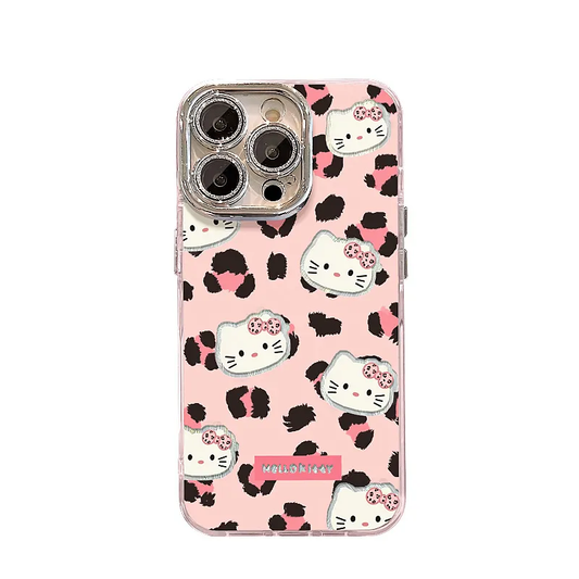 Leopard print Hello Kitty plush phone case