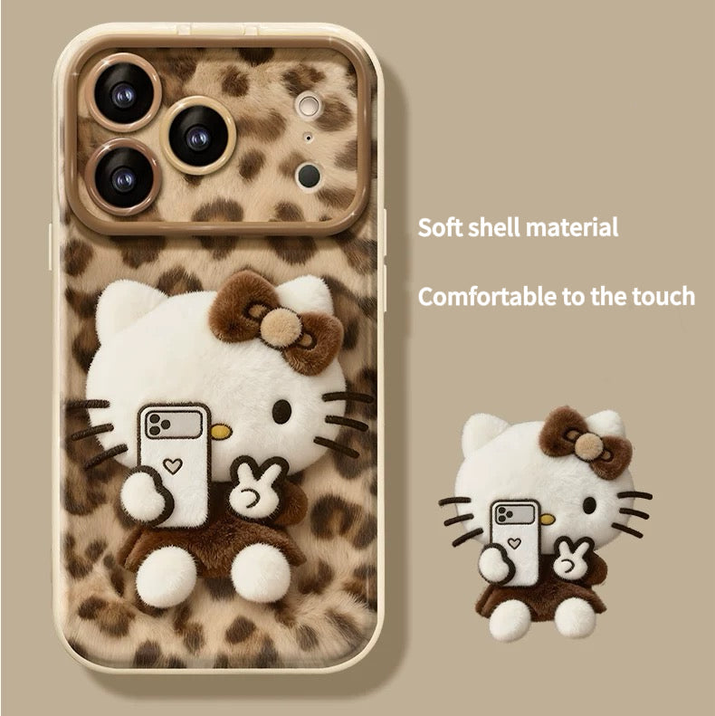 Selfie leopard print  Kitty flip mirror phone case