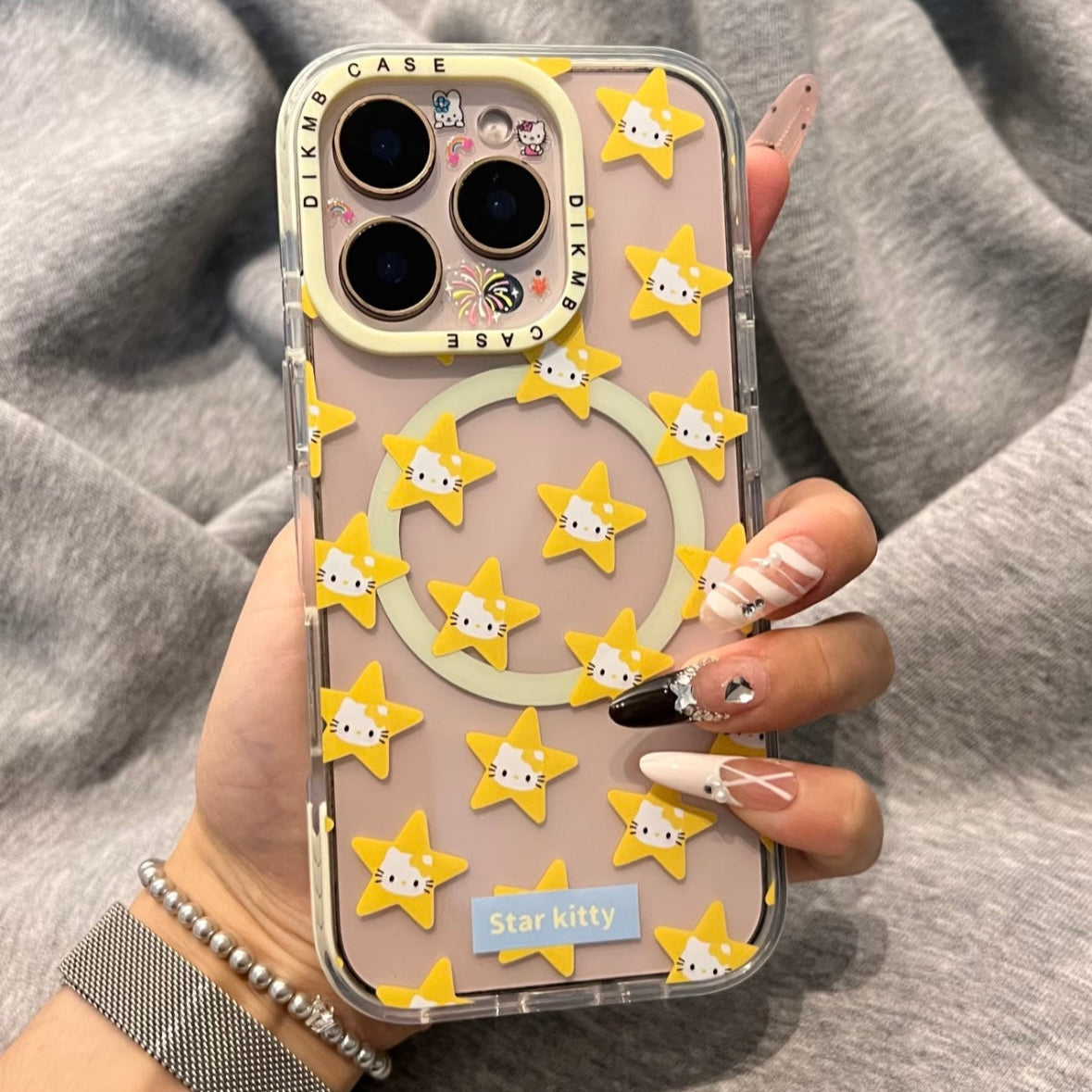 Yellow Star Kitty Cat Magnetic Holder Phone Case