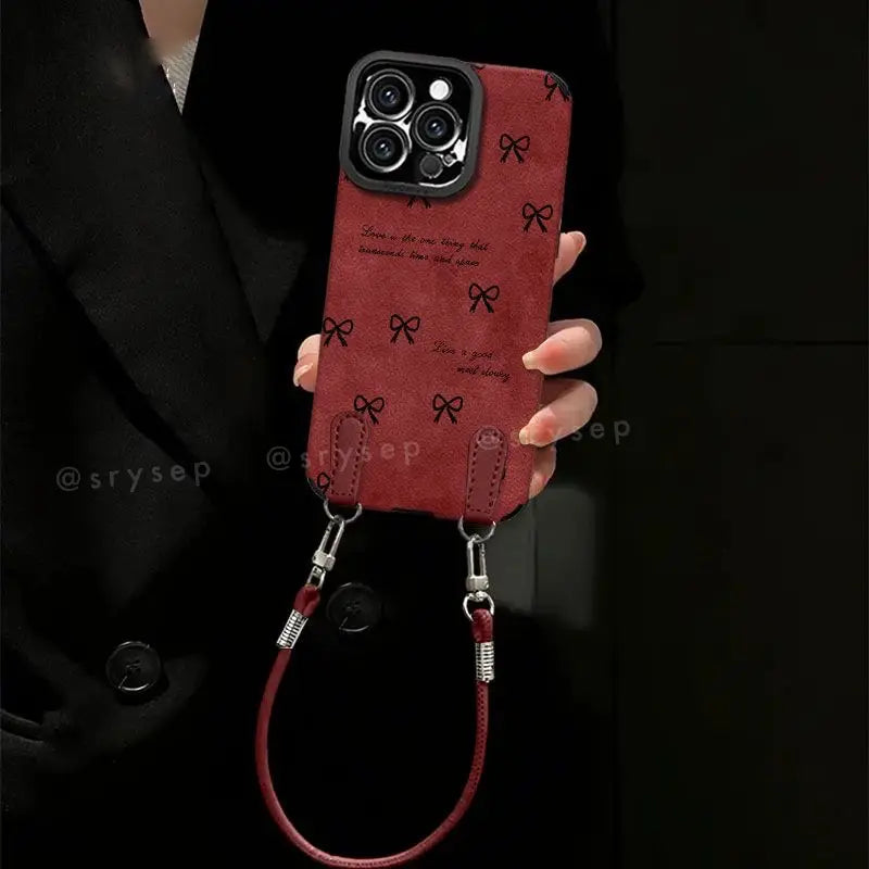 Bow Phone Case for iPhone With Leather Charm Suede Back Cover