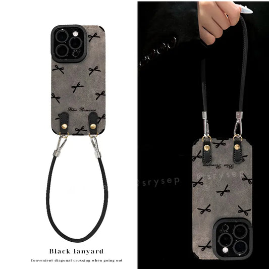 Bow Phone Case for iPhone With Leather Charm Suede Back Cover
