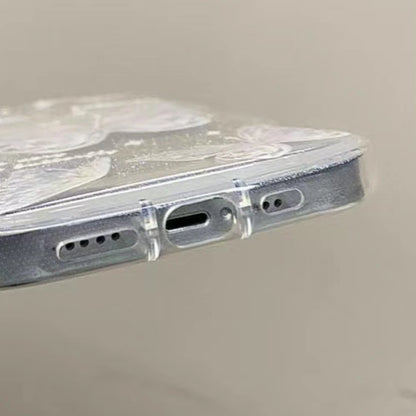 Butterfly Wavy Edge Shiny Clear Lanyard Phone Case For All iPhone 17 Air Pro Max 16 15 14 13 12 11 Pro Plus