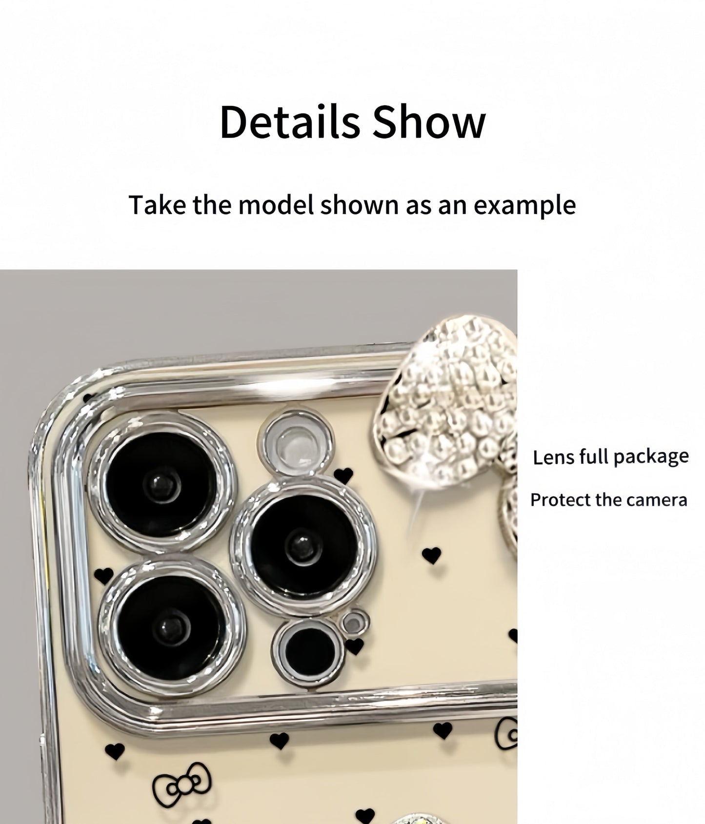 White sparkly Kitty mirror phone case (with wrist strap)