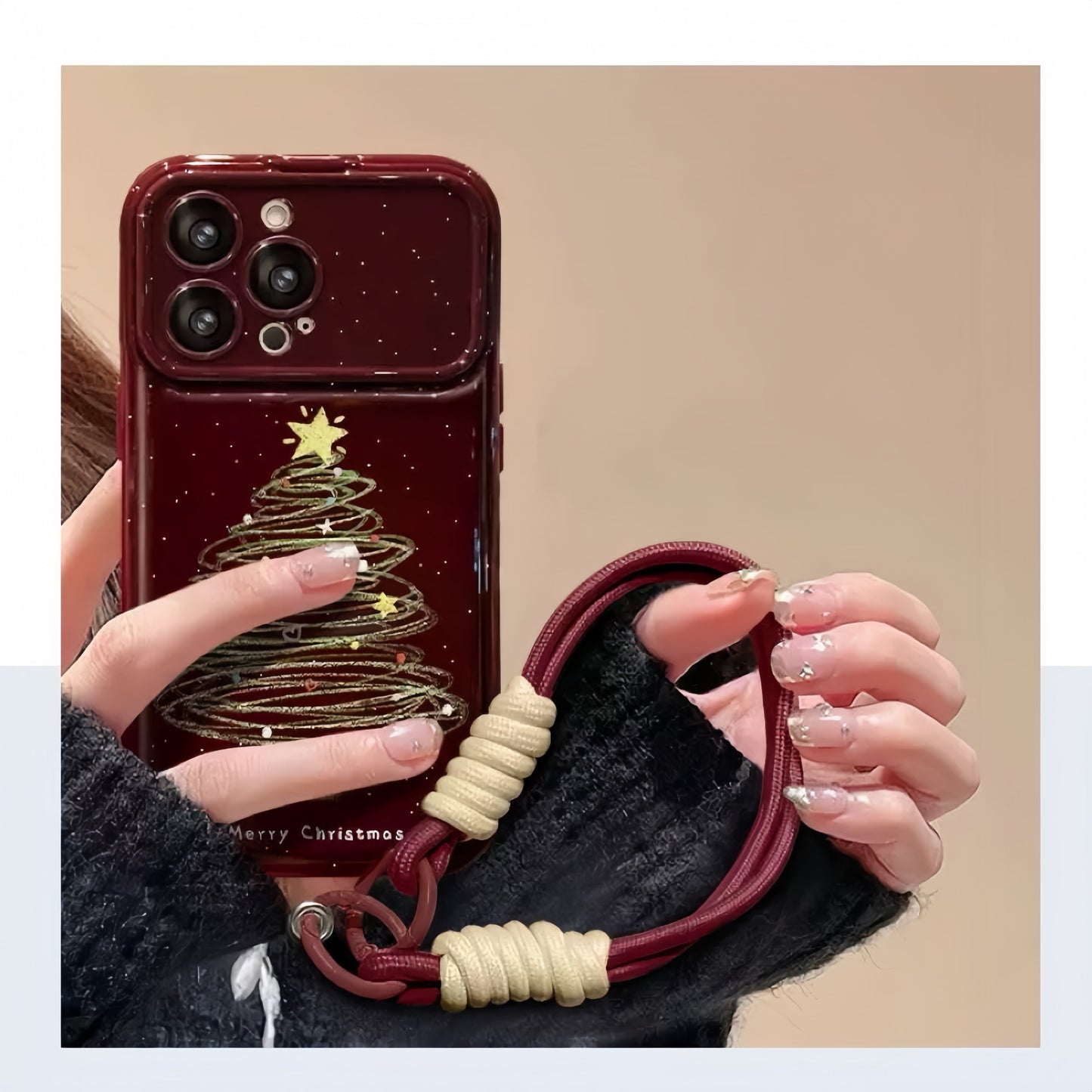 Christmas Tree Flip Phone Case with Mirror and Stand
