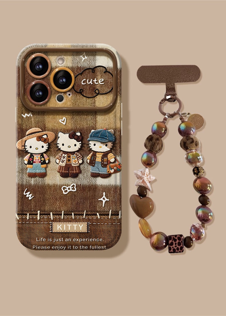 Brown Hello Kitty Flip Phone Case with Mirror and Stand