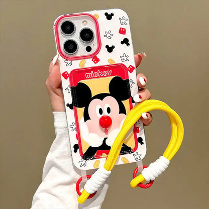 Cartoon 3D Nose Mick Mouse Card Slot Case for iPhone with Lanyard