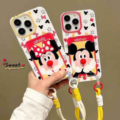 Cartoon 3D Nose Mick Mouse Card Slot Case for iPhone with Lanyard