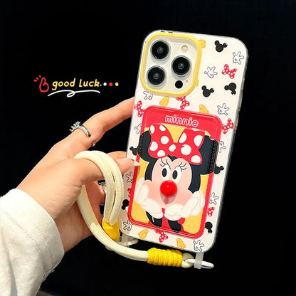 Cartoon 3D Nose Mick Mouse Card Slot Case for iPhone with Lanyard