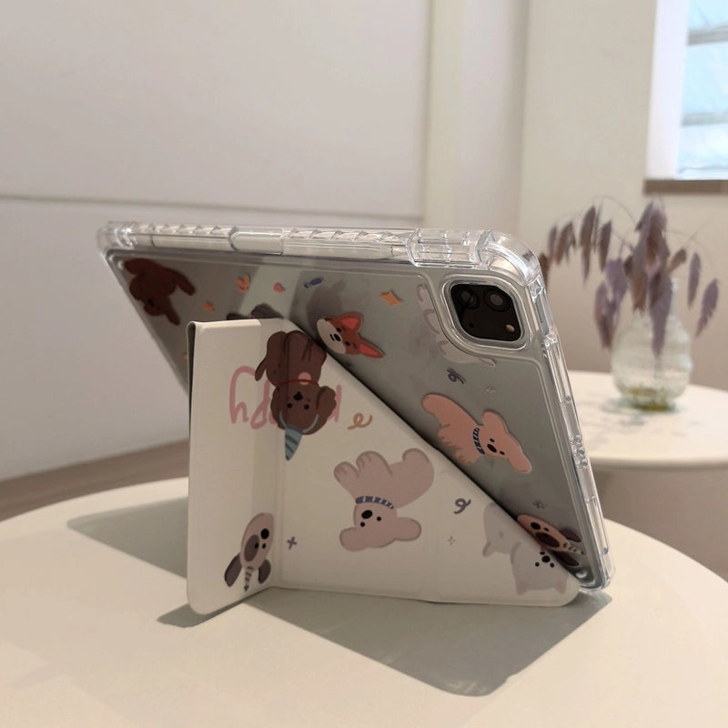 Cartoon Animal iPad Magnetic Puppy Bear Protective Case with Pen Slot