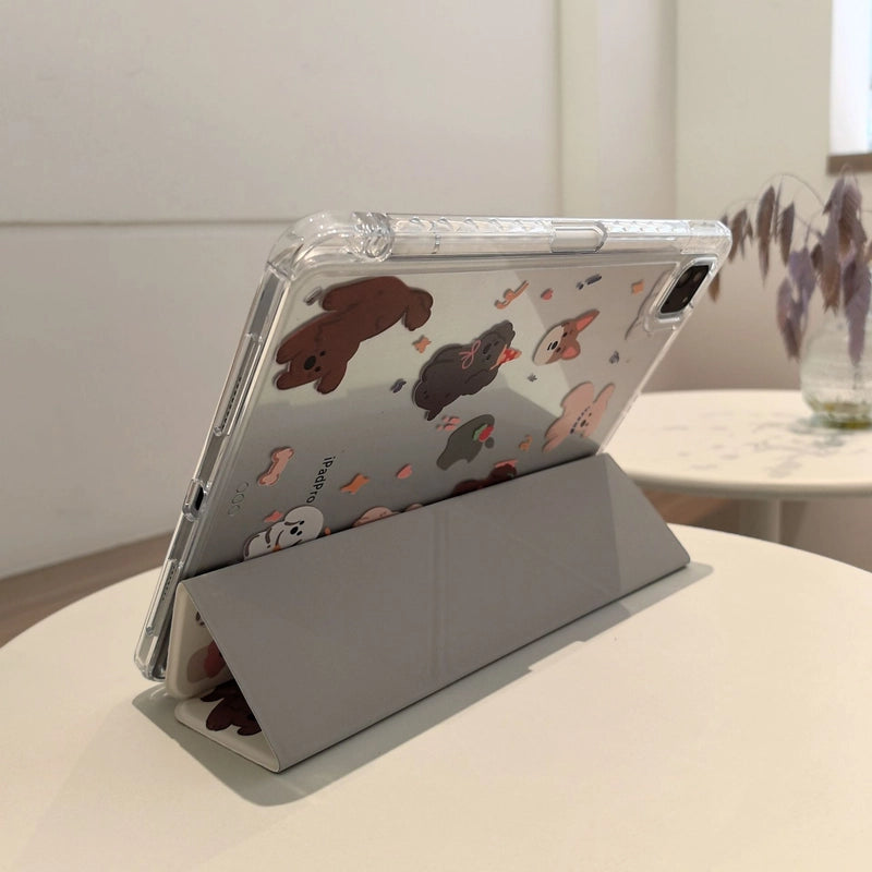 Cartoon Animal iPad Magnetic Puppy Bear Protective Case with Pen Slot