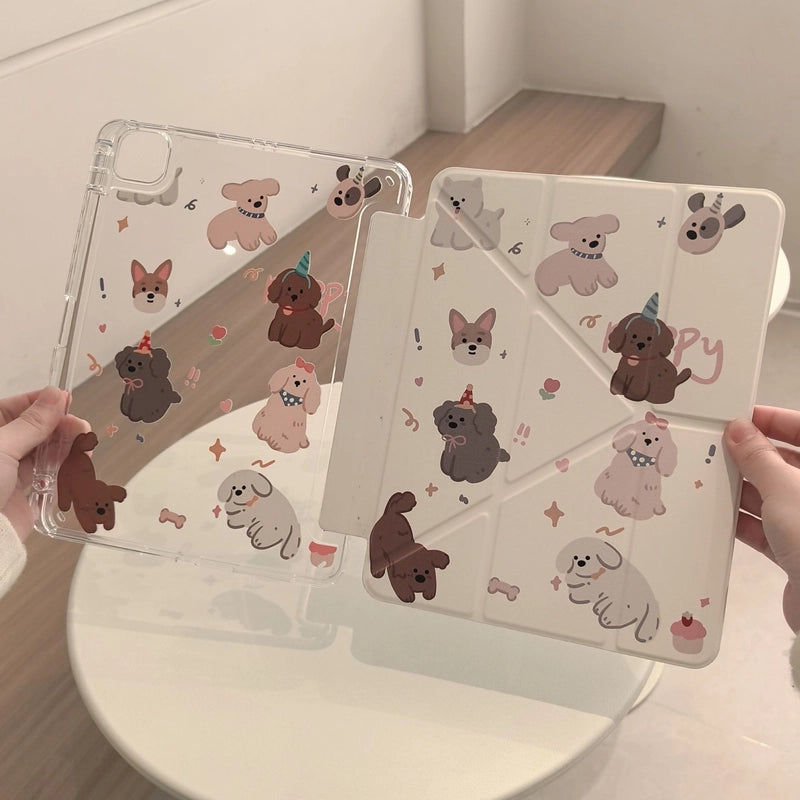 Cartoon Animal iPad Magnetic Puppy Bear Protective Case with Pen Slot