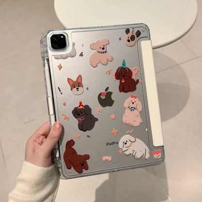 Cartoon Animal iPad Magnetic Puppy Bear Protective Case with Pen Slot