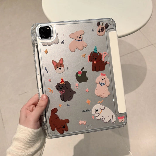 Cartoon Animal iPad Magnetic Puppy Bear Protective Case with Pen Slot