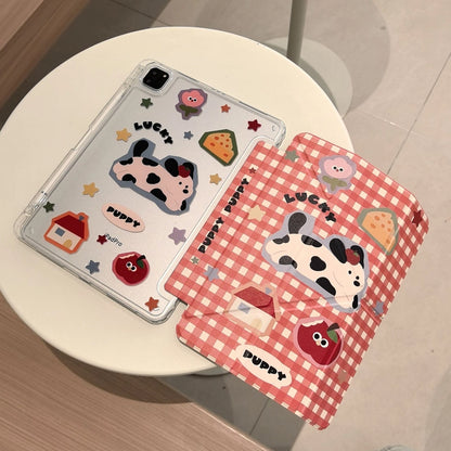 Cartoon Animal iPad Magnetic Puppy Bear Protective Case with Pen Slot