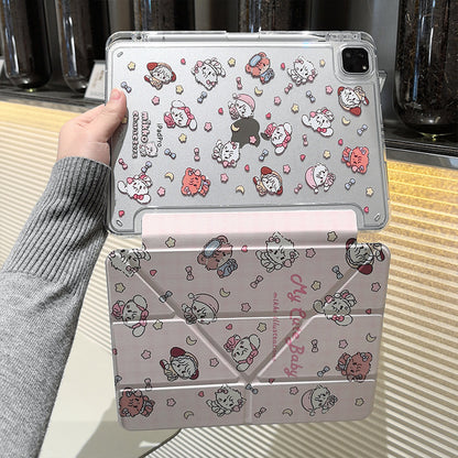 Cartoon Animal iPad Magnetic Puppy Bear Protective Case with Pen Slot