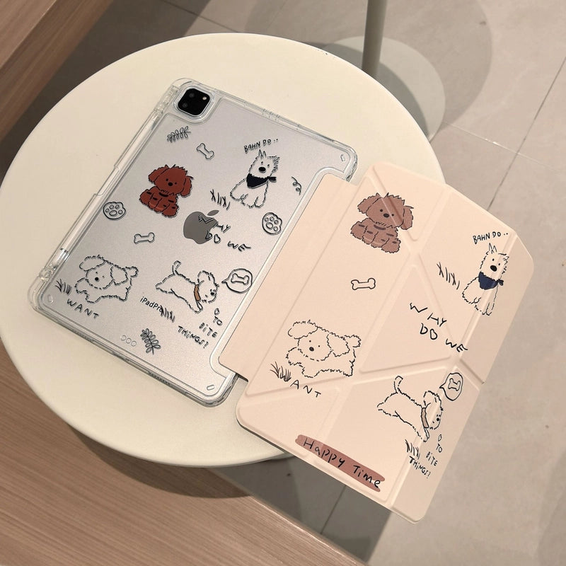 Cartoon Animal iPad Magnetic Puppy Bear Protective Case with Pen Slot