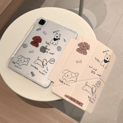 Cartoon Animal iPad Magnetic Puppy Bear Protective Case with Pen Slot