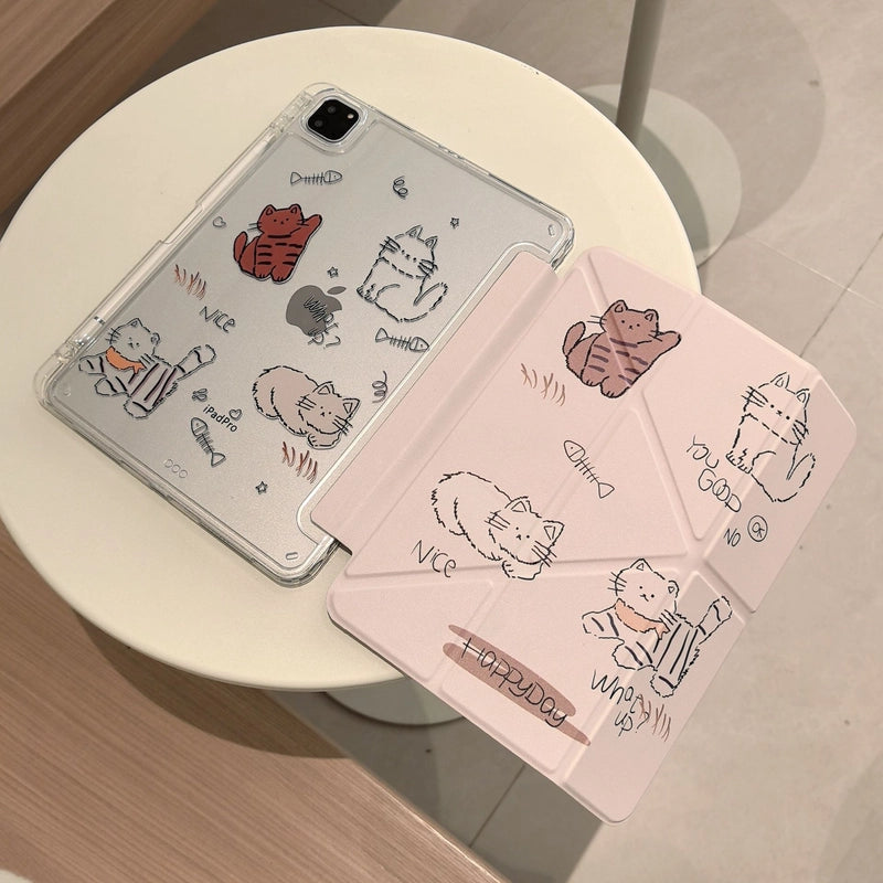 Cartoon Animal iPad Magnetic Puppy Bear Protective Case with Pen Slot