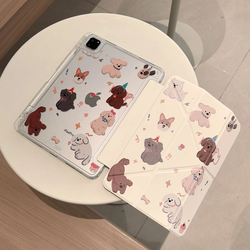 Cartoon Animal iPad Magnetic Puppy Bear Protective Case with Pen Slot