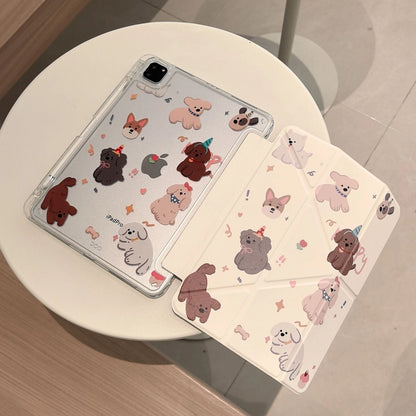 Cartoon Animal iPad Magnetic Puppy Bear Protective Case with Pen Slot