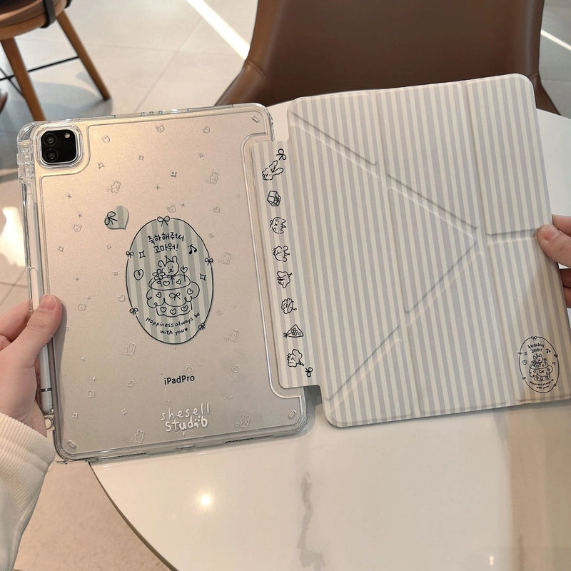 Cartoon Animal iPad Magnetic Puppy Bear Protective Case with Pen Slot