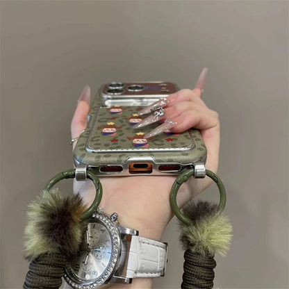 Cartoon Cowboy With Velvet Charm Lanyard Phone Case for iPhone 17 Air 16 15 14Pro Max Plus Leopard Back Cover