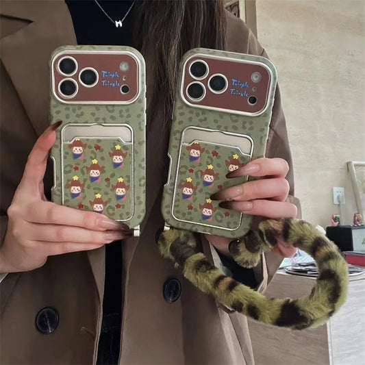 Cartoon Cowboy With Velvet Charm Lanyard Phone Case for iPhone 17 Air 16 15 14Pro Max Plus Leopard Back Cover