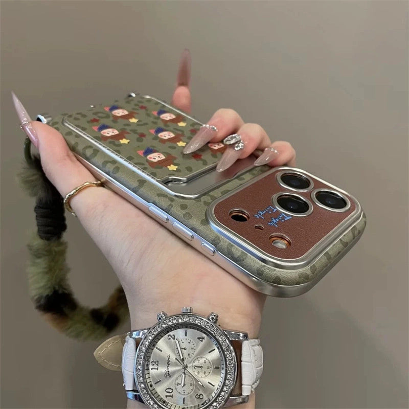 Cartoon Cowboy With Velvet Charm Lanyard Phone Case for iPhone 17 Air 16 15 14Pro Max Plus Leopard Back Cover