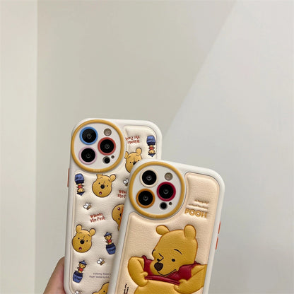 Cartoon Pooh Bear Leather Phone Case For iPhone 17 16 14 15 11 12 13 Pro Max Plus