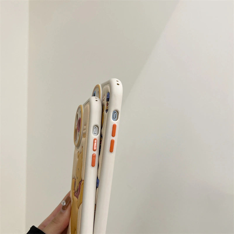 Cartoon Pooh Bear Leather Phone Case For iPhone 17 16 14 15 11 12 13 Pro Max Plus