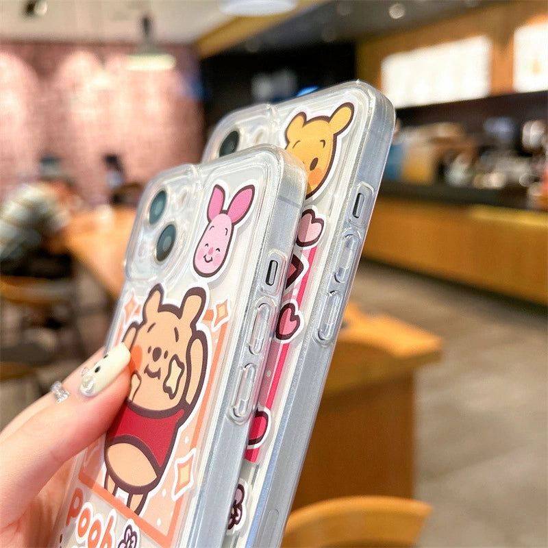 Cartoon Pooh Bear Piggy Phone Case For iPhone 17 16 14 15 11 12 13 Pro Max Plus X XR 7 8