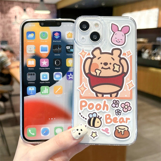 Cartoon Pooh Bear Piggy Phone Case For iPhone 17 16 14 15 11 12 13 Pro Max Plus X XR 7 8