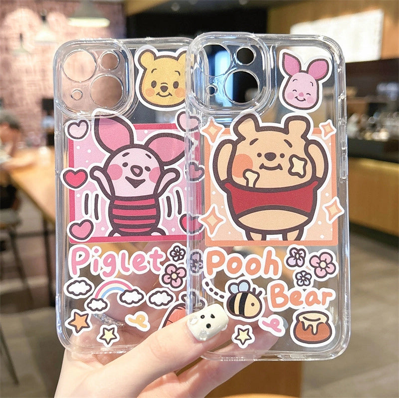 Cartoon Pooh Bear Piggy Phone Case For iPhone 17 16 14 15 11 12 13 Pro Max Plus X XR 7 8