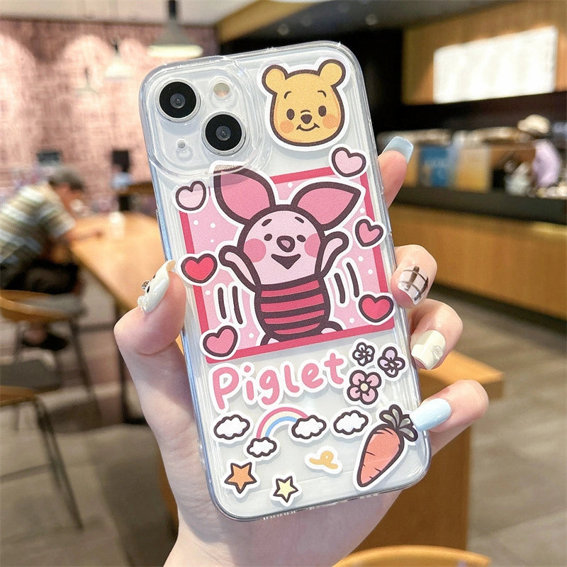 Cartoon Pooh Bear Piggy Phone Case For iPhone 17 16 14 15 11 12 13 Pro Max Plus X XR 7 8