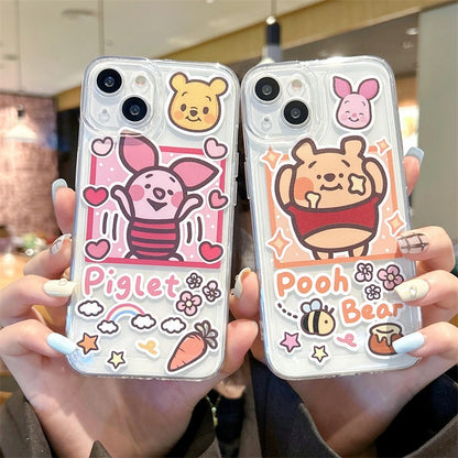 Cartoon Pooh Bear Piggy Phone Case For iPhone 17 16 14 15 11 12 13 Pro Max Plus X XR 7 8