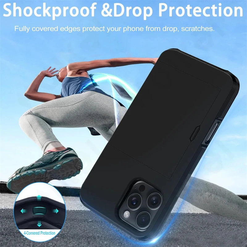 Case For iPhone 17 16 15 14 13 12 11 Pro Max X XR XS 8 Plus Slim Dual Laye Heavy Duty Protective Hidden Card Slot Wallet Cover - Green, iPhone 15 Pro