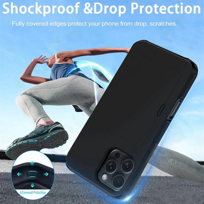 Case For iPhone 17 16 15 14 13 12 11 Pro Max X XR XS 8 Plus Slim Dual Laye Heavy Duty Protective Hidden Card Slot Wallet Cover - Green, iPhone 15 Pro