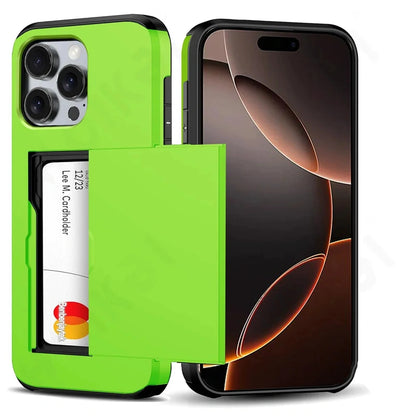 Case For iPhone 17 16 15 14 13 12 11 Pro Max X XR XS 8 Plus Slim Dual Laye Heavy Duty Protective Hidden Card Slot Wallet Cover - Green, iPhone 15 Pro