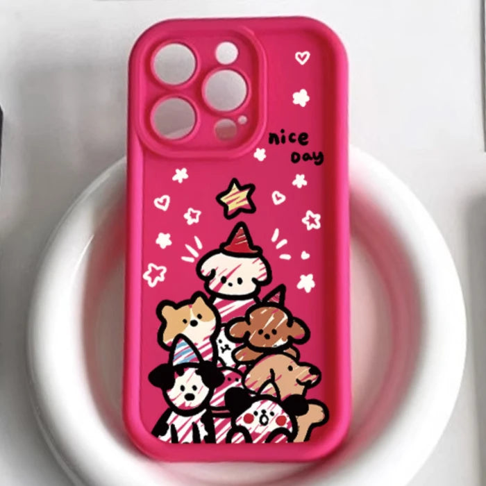 Cute Puppy Family Creative Silicone Phone Case for iPhone