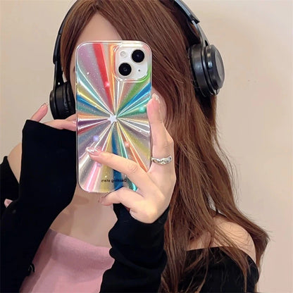 Colorful Rainbow Stars Glitter Phone Case For iPhone 15 16 Pro Max 17 13 11 12 14 Plus IMD Silicone Shockproof Back Cover Shell