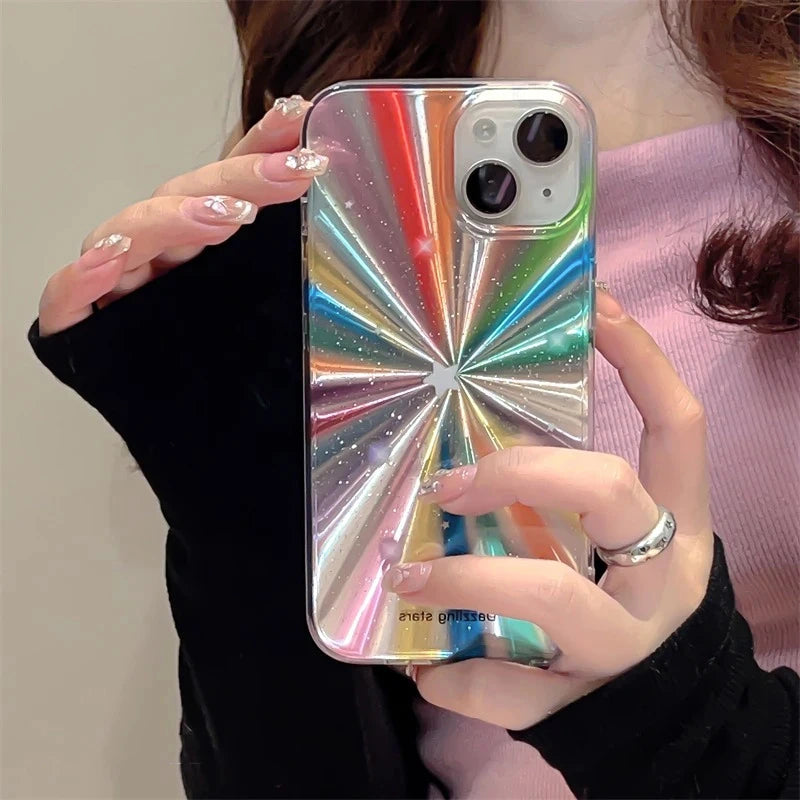 Colorful Rainbow Stars Glitter Phone Case For iPhone 15 16 Pro Max 17 13 11 12 14 Plus IMD Silicone Shockproof Back Cover Shell