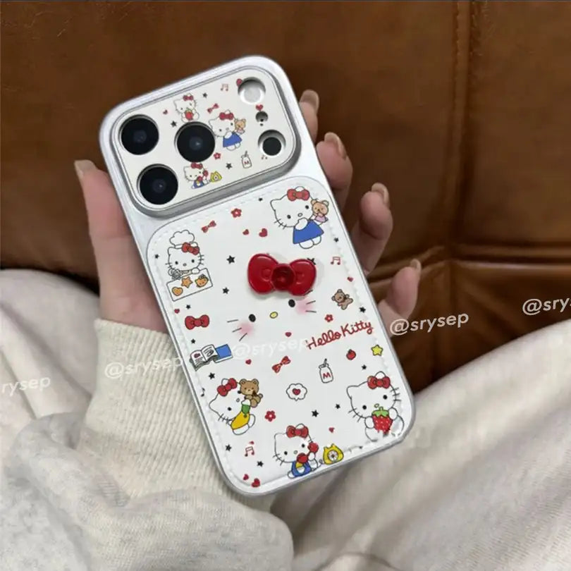 Cute 3D Bow Kitty Leather Phone Case For iPhone Charm Back Cover