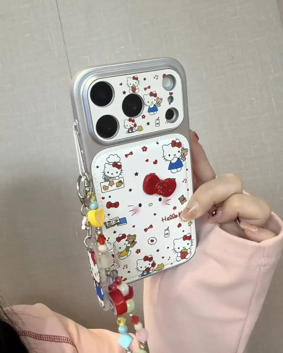 Cute 3D Bow Kitty Leather Phone Case For iPhone Charm Back Cover